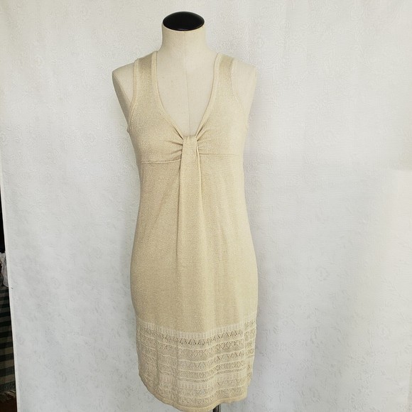 Design History Womens Knit Tank Dress S Cream Beautiful Flounce Metallic Sparkle - Picture 11 of 16